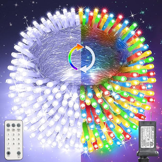 Color Changing 75ft 200 LED White & Multicolor Christmas String Lights with Remote, 11 Modes Twinkle Lights Waterproof for Christmas Party, Garden, Holiday, Xmas Tree Decor