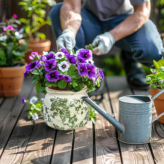 Vintage Ceramic Ice Crack Flower Pot with Drainage Holes, Country Rustic Planters for Indoor and Outdoor,Tuscan Decor,Home,Living Room, Garden Decor, Gardening Gift (Country)