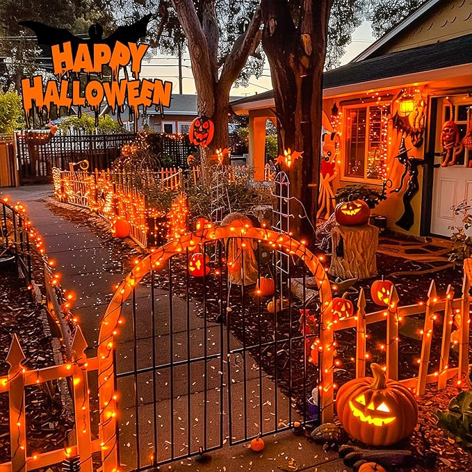 JMEXSUSS 2 Pack Orange Solar Halloween Lights, Total 400 LED 151FT Solar String Lights Outdoor Waterproof, 8 Modes Halloween Lights for Outside Tree Patio Yard Garden Halloween Decorations