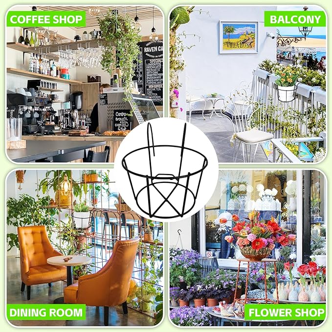 4 Pack Small Round Metal Hanging Railing Planters,Hanging Railing Planter Flower Pot Holder Basket Iron Art Rack Fence Shelf Container for Balcony,Garden,Indoor and Outdoor (Black)