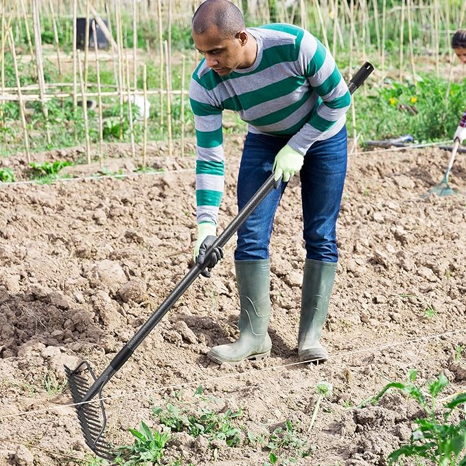 36'' Bow Rake Heavy Duty Garden Rake with Stainless Steel Handle, Tines Metal Head Rake Tool for Loosening Soil Gathering Leaf Leveling Lawn Farming Land Management Yarn Thatch Rake