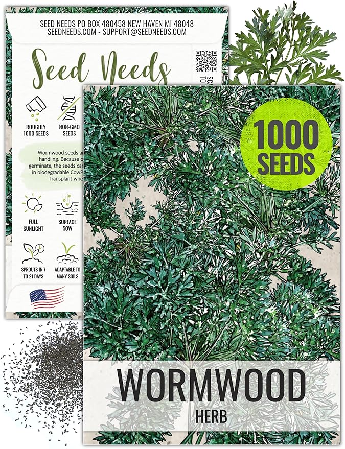 Seed Needs Wormwood Seeds for Planting - Non-GMO, Heirloom & Untreated Perennial Herb - Medicinal Herbs for Digestion & Gut Health (1 Pack)