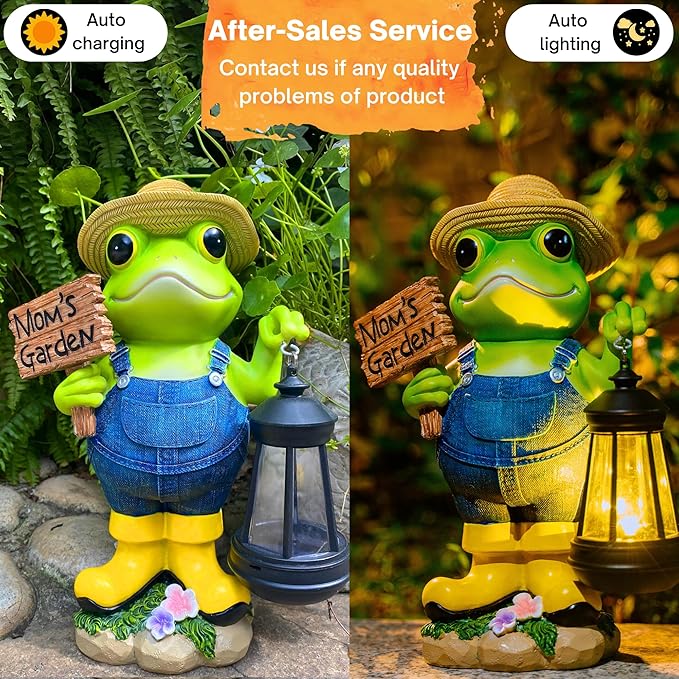 Frog Garden Decoration with Solar Lantern, Solar Frogs Statue Outdoor Decor Gift for Pathway Yard Lawn Patio - Frog Gift Sculptures for Women Mom Grandma, Mom's Garden