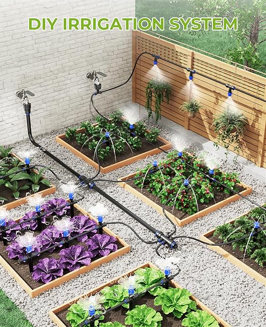 HIRALIY 210FT Drip Irrigation System, Quick Connector Garden Watering Automatic Sprinkler Kit for Lawn Raised Bed Greenhouse Mist System with 3 Kinds Dripper, Adjustable Nozzle