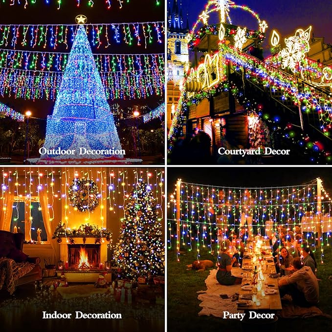 98FT 960LED Christmas Lights Waterproof 8 Modes Christmas Lights Outdoor Decoration with Memory and Timer Hanging Fairy Lights Plug-in Curtain String Lights for Holiday Party Wedding Home Roof