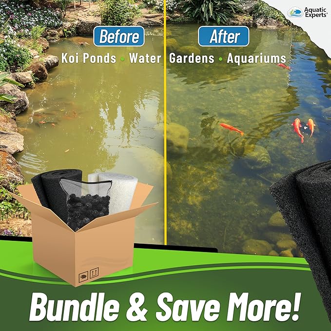 Aquatic Experts Classic Koi Pond Filter Pad FINE - White Bulk Roll Pond Filter Media, Ultra-Durable Pond Filters for Outdoor Ponds, Reusable Fish Pond Filter Material, USA, (Pond Bundle 1)
