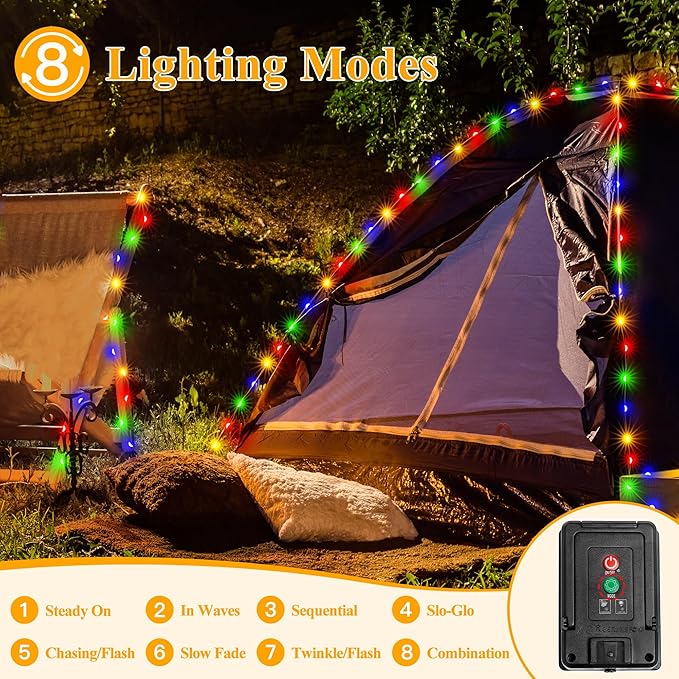 Ollny Solar String Lights Outdoor, 2 Pack Total 80FT 240LED Solar String Lights, 8 Modes IP67 Waterproof Fairy Lights for Outside Yard Garden Holiday Xmas Decorations, Multicolor