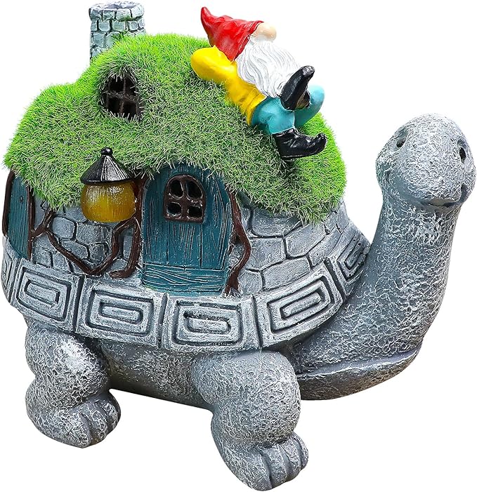 Turtle Solar Light Outdoor Garden Solar Turtle House Light Cute Turtle Garden Statue for Outdoor, Lawn Turtle with Gnome Statues Solar Light, Unique Gifts for Kindred Friend Yard Patio Decor