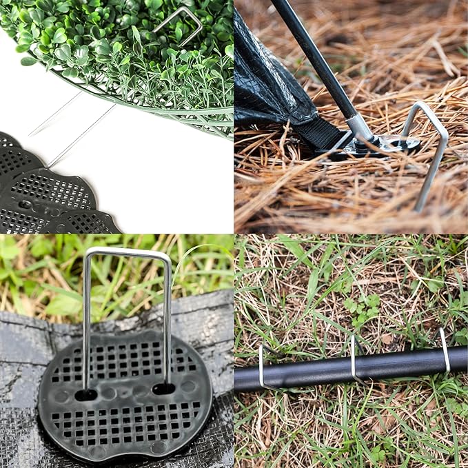 100 pcs 6 inch U-Shaped Landscape Staples and 100 pcs Fixing Gasket Sets, Garden Landscape Staples are Suitable for Outdoor Irrigation Hoses,Fixed Fences,Artificial Turf Nails and Tents.