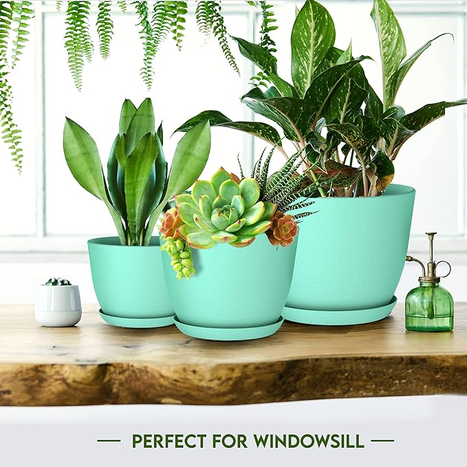 Utopia Home - Plant Pots Indoor with Drainage - 7/6.6/6/5.3/4.8 Inches Home Decor Flower Pots for Indoor Planter - Pack of 5 Plastic Planters for Indoor Plants, Cactus, Succulents Pot - Aqua