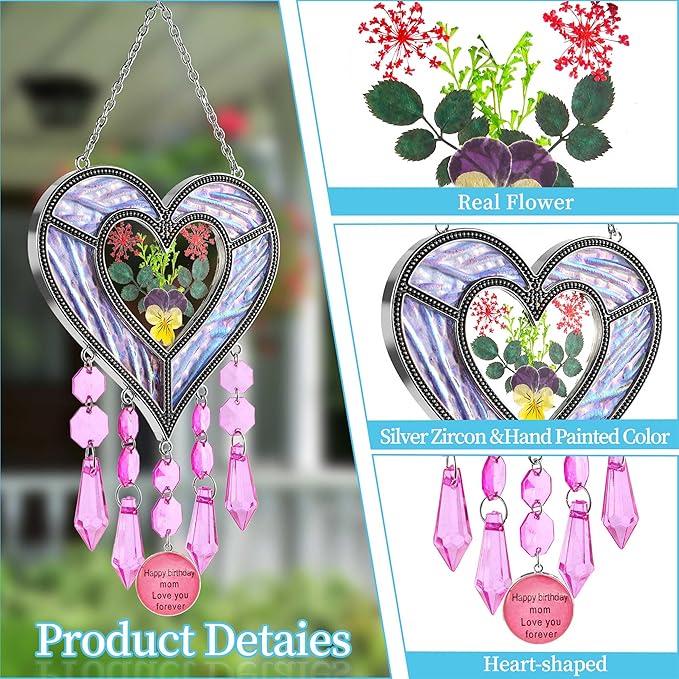 Mom's Birthday Gift Cool Purple Glass Heart-Shaped Sun Catcher