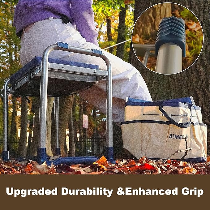 K5 Foldable Garden Kneeler Seat Heavy Duty (Detachable Cloud Kneeler Pad) Garden Stool - 2 Large Capacity Garden Tool Bags with Pockets - Portable Garden Bench for Indoor and Outdoor