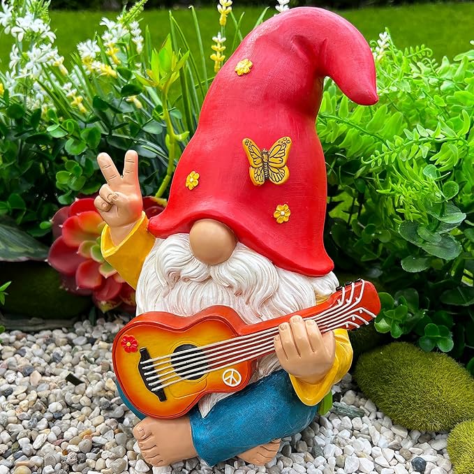 Mood Lab Garden Gnome - Funny Hippie Gnome Figurine - 9.25 Inch Tall Lawn Statue - for Outdoor or House Decor