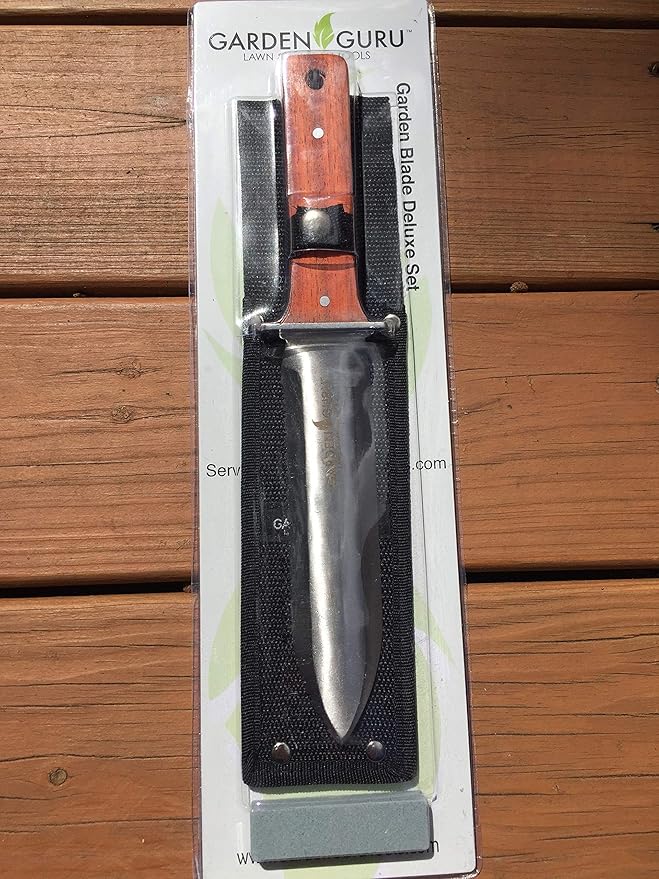 Garden Guru Hori Hori Garden Knife Deluxe Set for Weeding, Digging, Pruning, and Cultivating - Stainless Steel Full Tang Blade | Marks for Measuring Planting Depth | Nylon Sheath for Storage