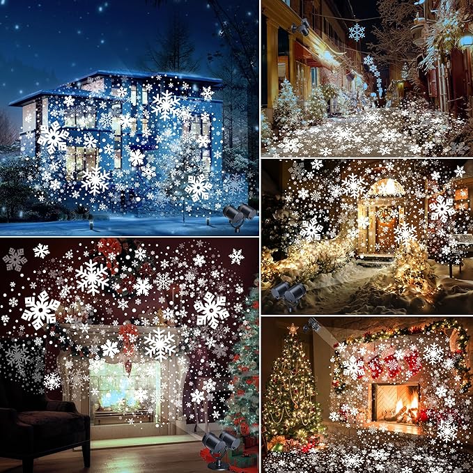 Snowflake Christmas Projector, LED Snow Lamp with Timer for Indoor/Outdoor Decor
