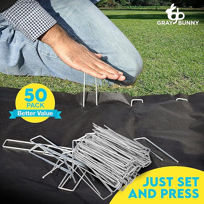 Gray Bunny 6 Inch 50 Pack U-Shaped Garden Stakes, 11 Gauge Galvanized Landscape Staples, Rustproof Garden Staples for Landscaping Securing Weed Barrier Fabric, Irrigation Tubing, Tarpaulin and More