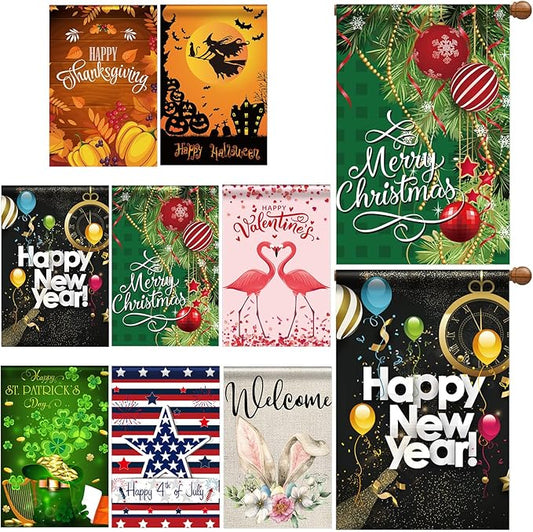 Moukeren 8 Pack 28 x 40 Inch Large Seasonal Garden Flags Decorative Holiday Flags Double Sided Polyester Festive for Outside Lawn Yard Outdoor Easter Independence Day Patriotic Decorations(Cute)