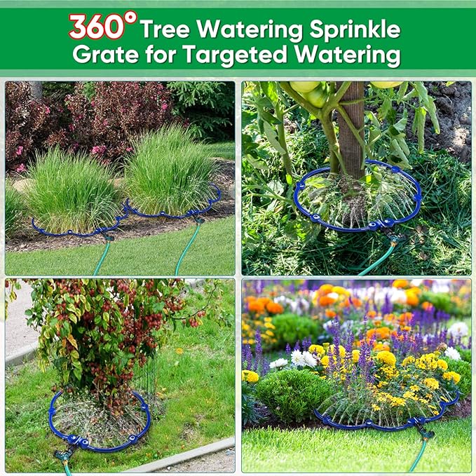 ZZM 360°Tree Water System Tree Watering Ring Circle Sprinkler and Irrigation System Targeted Water with Y Hose Splitter for New Tree Outdoor Plants Raised Garden Beds Shrubs (Large)