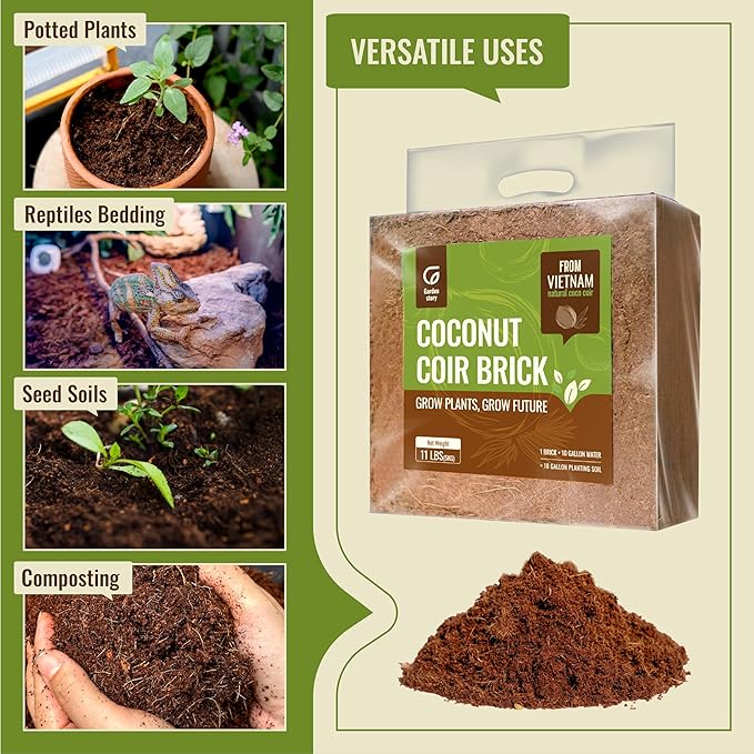11Pcs Coco Coir Brick for Plants, Low EC & Balanced pH, Potting Mix, Coconut Fiber Substrate, Coco Coir in Bulk (18 Gallons Expansion)