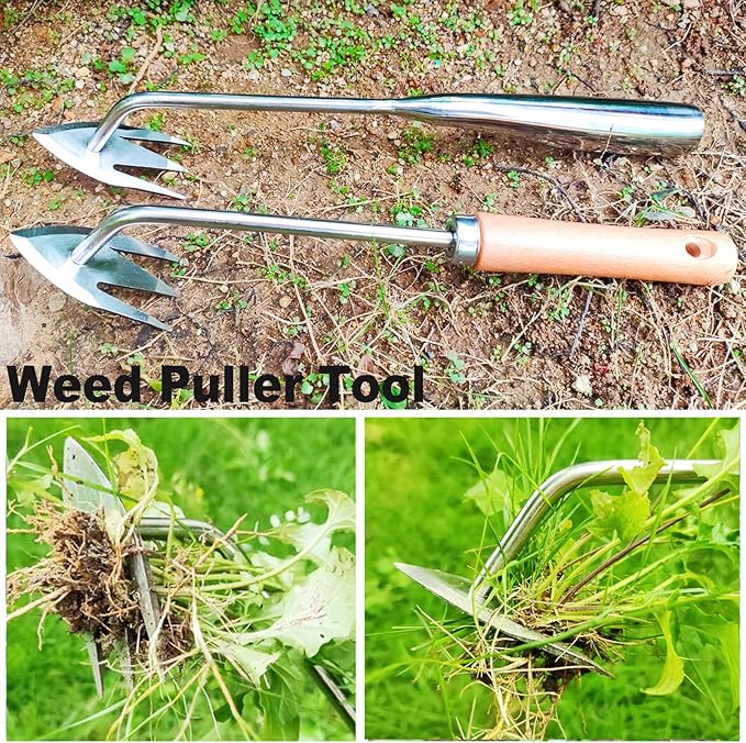 Gardening Weed Puller Tool,V-Shaped Hand Weeding Pulling Tool,Weed Removal Tool,Wood Handle Weeder Tool for Garden,Uprooting Weed Remover Tools (13.8inch)