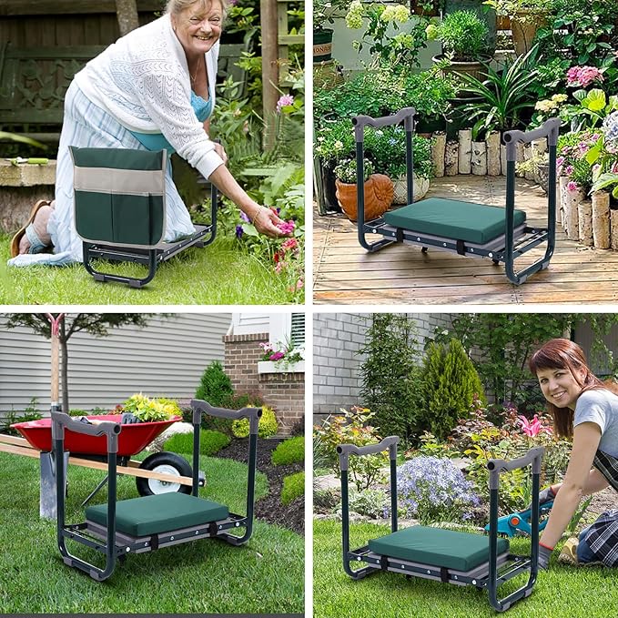 Nice C Garden Kneeler and Seat, Garden Stool, Garden Kneeler, Foldable Gardening Stool, Gardening Gifts for Women, Heavy Duty Garden Bench, Garden Kneelers for Seniors, with Tool Pouch&Gloves (Green)
