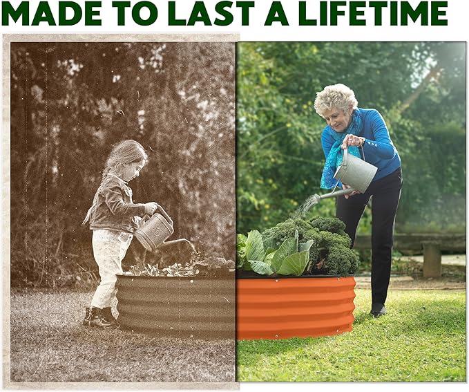 Round Galvanized Raised Garden Bed // 4×4×1 ft (2-Pack) Galvanized Raised Garden Beds Outdoor for Gardening, Vegetables, Flowers // Patented Tool-Free Design Round Planter (Orange)