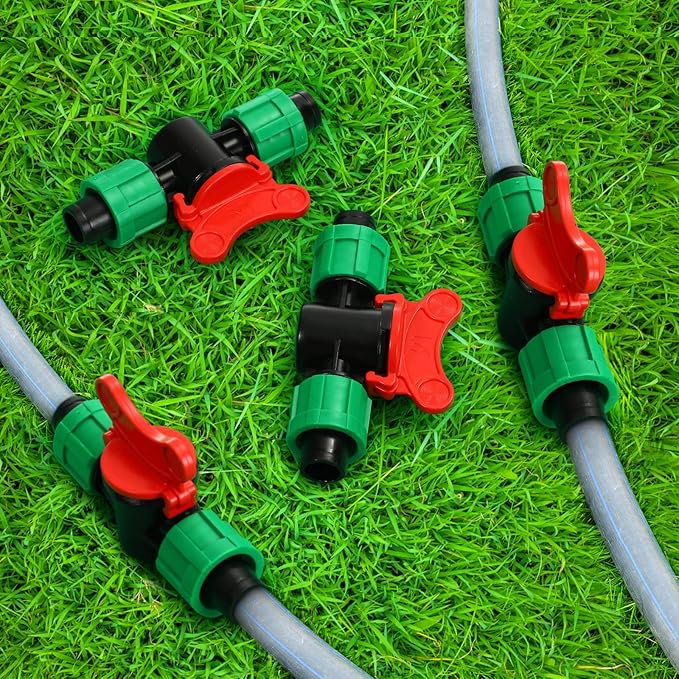 Drip Irrigation Shut off Valve 1/2 Inch Universal Drip Irrigation Tubing Coupling Valve Connector Locking Fitting Compatible with 16 to 17 mm Drip Tape Tubing Sprinkler System (24 Pieces)