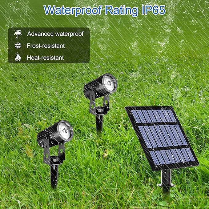 T-SUN 2W Solar Spotlights, LED Solar Powered Landscape Lights Outdoor Waterproof Solar Security Wall Lights Auto ON/Off Dual Head Light for Garden Yard Patio(Cold White)