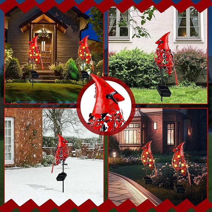 VIHOSE 1 Pcs Cardinal Gift Decor Cardinal Solar Lights for Outside Garden Stake Metal Red Bird Solar Lights Gift Outdoor Stake Grave Patio Yard Lawn Porch Cemetery Decoration for Mom Grandma Women