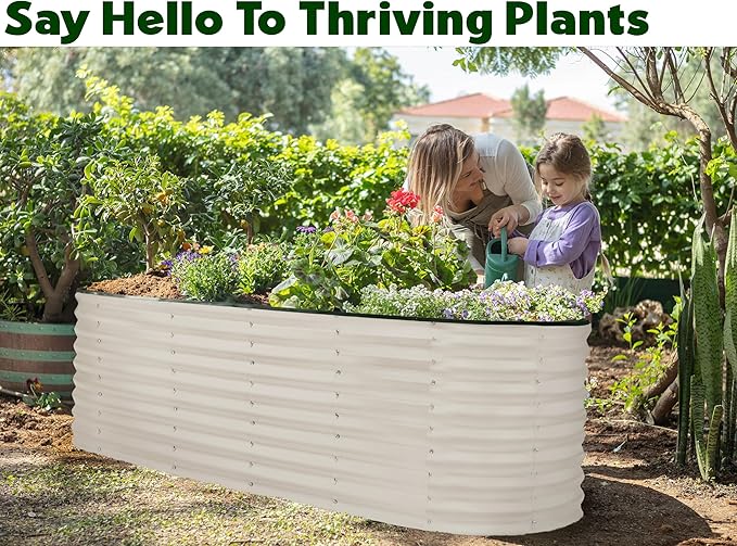 Galvanized Raised Garden Beds Outdoor // 6×2×2 ft Planter Raised Beds for Gardening, Vegetables, Flowers // Large Metal Garden Box (White) // Patented Tool-Free Design