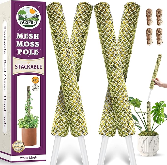 DUSPRO Stackable Mesh Moss Pole for Plants Monstera Potted Plant Stakes for Indoor Plants Extendable Plant Pole Moss Sticks for Plants Climbing Vine Supporting Monstera Trellis 4Pack 71''
