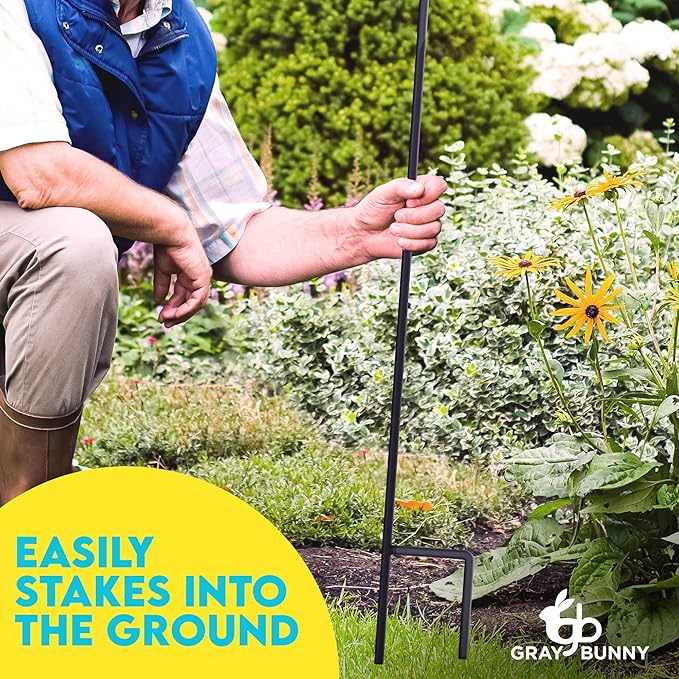 Gray Bunny 92" Shepherds Hooks for Outdoor 2 Pack, Thick Bird Feeder Pole, Hanging Plant Stand, Shepherds Hook for Bird Feeder, Non-Hollow, Non-Adjustable, Extra Long Base Prongs