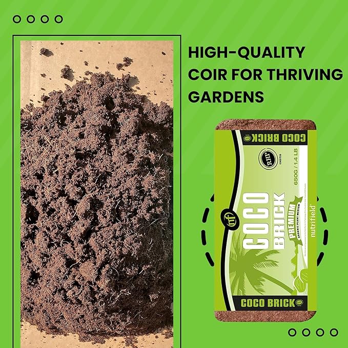 Coco Coir Brick Organic Coconut Coir 650 Gram Coco Fiber Compressed Block Low EC Pre Buffered w/Calcium RHP Quality Pot Soil Indoor Outdoor Flower/Vegetable Garden Seed Starter Micro Greens - 1.4 lbs