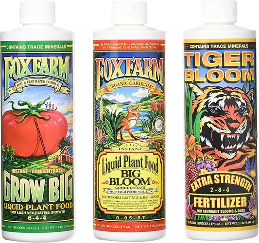 Fox Farm Liquid Nutrient Soil Trio- Pints: Big Bloom, Grow Big, Tiger Bloom (Pack of 3-16 oz. Bottles)