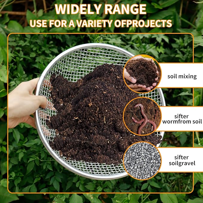 1pcs 1/4 Inch Compost Sifter for Garden Sand Soil,Soil Sifter Mesh Gardening Tool,Sifter for Rocks,Compost Sifter,Sand Screen,Garden Potting Mesh Sieve Sifting Pan,for 5 Gallon Bucket.…