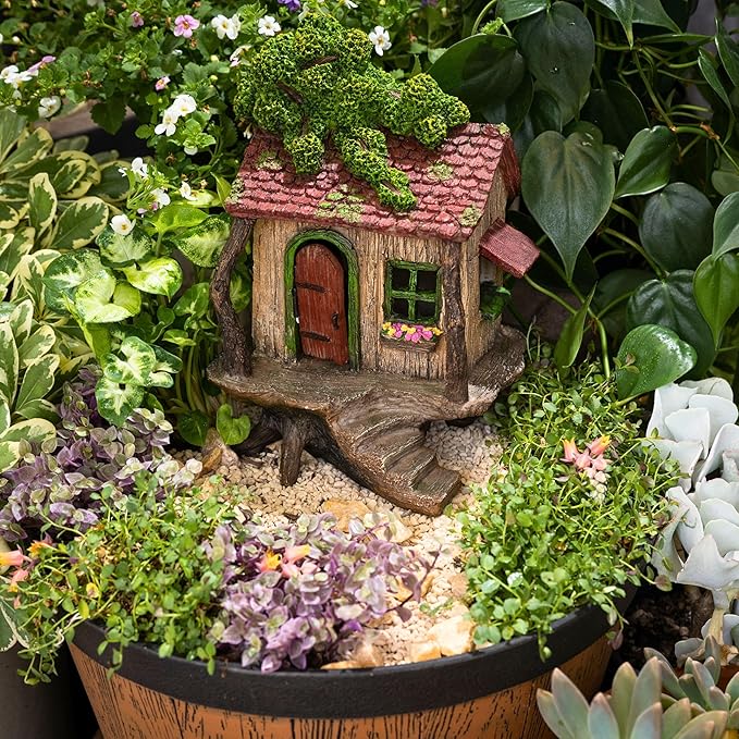 Fairy Garden House – Fairy House for Outside – 9” High with Door That Opens – Sturdy Fairy Garden Building – Lovely Miniature Garden Accessories Supplies