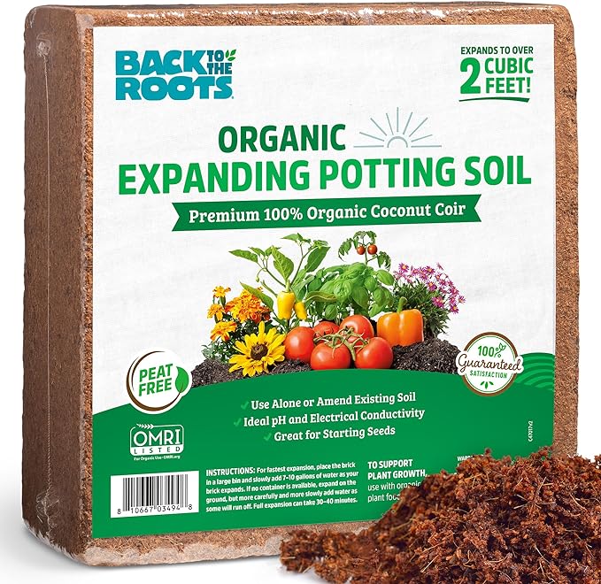 Back to the Roots Organic Coco Coir Value Pack | 10lb Compressed Block Expands to 15 Gallons