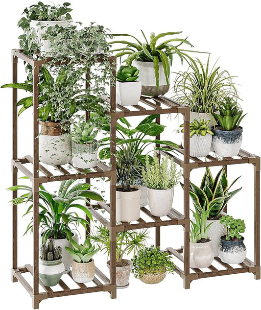 Bamworld Plant Stand Indoor Plant Shelf Outdoor Wood Plant Rack for Multiple Plants 3 Tiers Ladder Plant Pot Holder for Living Room Patio Boho Home Decor for Gardening