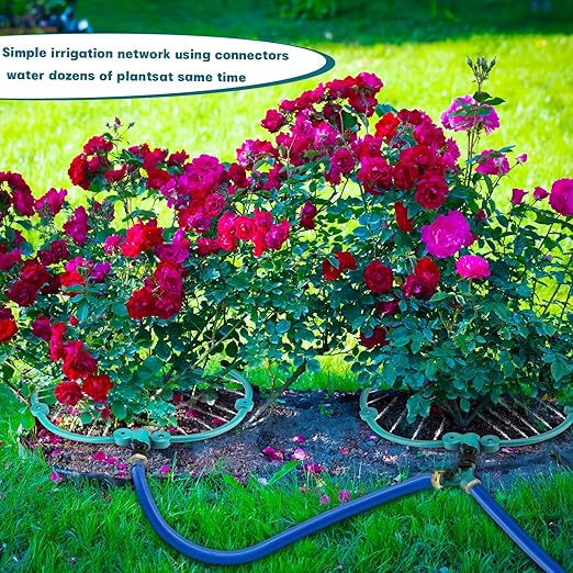 2Pcs 360° Tree Water System Tree Watering Ring 13 Inch Circle Sprinkler and Irrigation System Targeted Water with Y Hose Splitter for New Tree Outdoor Plants Raised Garden Beds Shrubs (Green, Small)