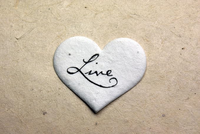 Of The Earth Handmade Paper - Wildflower Seed Paper Small Heart Tags - Calligraphy Variations - 1.75" X 1.5" - Set of 50 (Live)