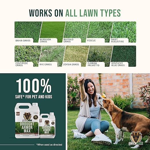 PetraMax Lawn & Turf Drought Armor - Keep Grass Hydrated, Lawn Fertilizer for Green Grass, Liquid Grass Fertilizer for Lawn, Root Booster for Plants & Grass & Lawn Soil (32oz)