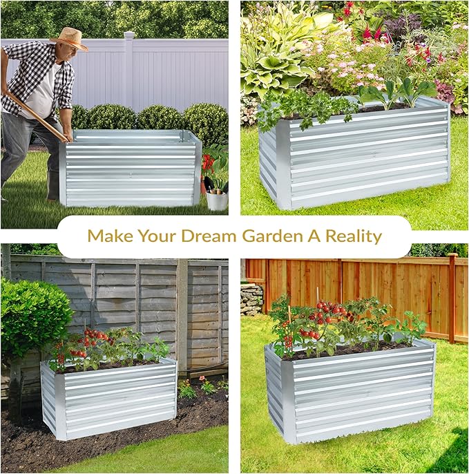Sunnydaze Galvanized Raised Garden Bed - Metal Raised Bed for Gardening - Outdoor Planter Box for Flowers, Plants, and Vegetables - Silver - 47" W x 23" D x 24" H Rectangle