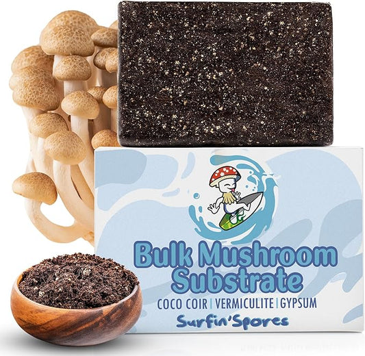 Surfin' Spores Premium Plant-Based Mushroom Substrate - 10 lbs Expert Mycologist Blend of Coco Coir, Vermiculite & Gypsum, Pasteurized & Odor-Free, Long Shelf-Life, Ideal for Monotub Cultivation