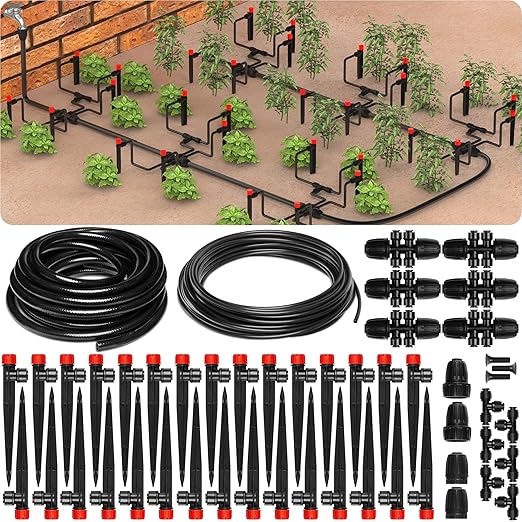 CARPATHEN Drip Irrigation System - Adjustable Quick Connect Irrigation System for Gardens up to 130ft, Raised Beds - Complete Garden Watering System - 1/4 Emitters, 1/2" and 1/4" Tubing and Connectors