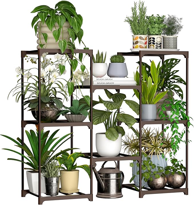 Metal Plant Stand Indoor Outdoor Plant Shelf Stand, 3 Tiers 8 Pots Potted Flower Plant Stands for Indoor Plants Multiple, Plant Shelves Stands Rack for Patio, Balcony, Living Room