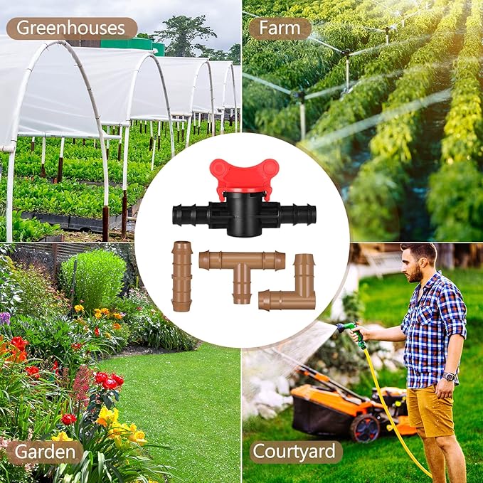 68 Pcs Drip Irrigation Fitting Kit 1/2 Inch Tubing Set, Switch, Tee, Coupling, Elbow and End Cap Plastic Plug, Drip Irrigation Connector for Compatible Drip or Sprinkler System