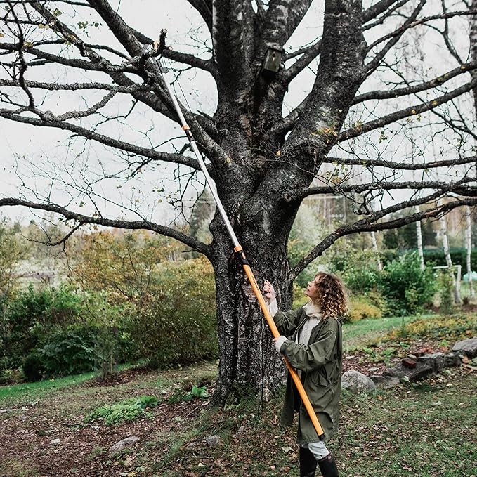 Fiskars 7ft-14ft Power-Lever Extendable Pole Saw and Tree Pruner, Lawn and Garden Tools, Black/Orange