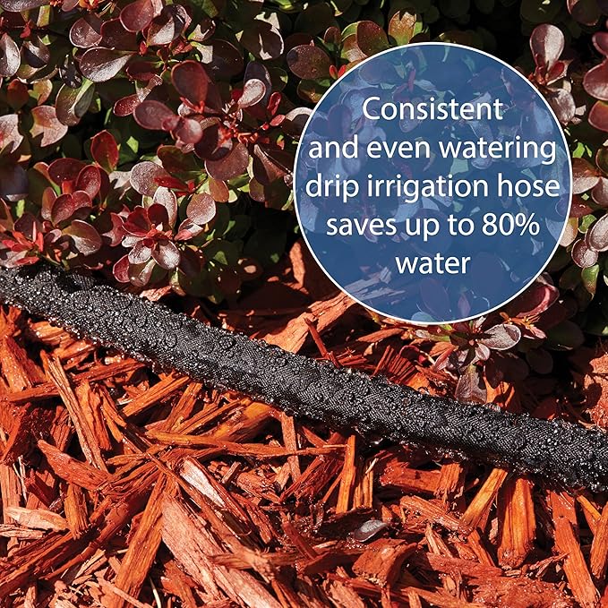 Gilmour 25' Black Flat Weeper Soaker Hose for Garden Beds, Drip Irrigation Outdoor Hose, Flexible Garden Hose for Vegetable Gardens, Flower Beds, Lawns, and Orchards