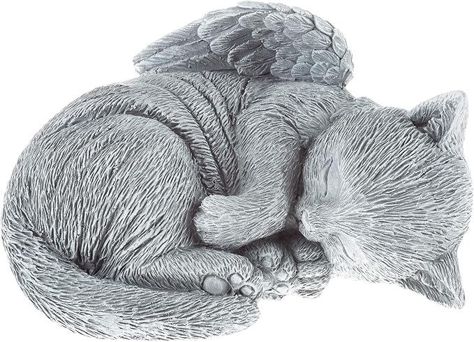 Pure Garden Cat Memorial Stone - Peaceful Sleeping Kitten Angel Statue for Garden, Remembrance, Grave Marker, and Loss - Pet Sympathy Gift (Gray)