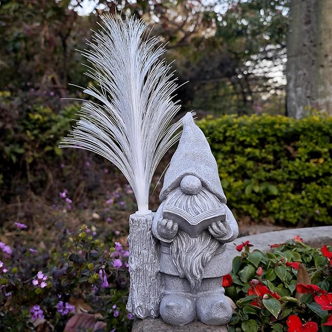 Gnomes Statue Solar Garden Decor,Resin Gnome Statues and Colour Changing Optical Fiber Solar Lights,Outdoor Decoration for Balcony, Garden, Patio, Yard, Lawn, Gifts for Mom Grandma